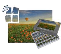 puzzleYOU : Smart Sorted® | Puzzle Photo 1000 pièces « Une montgolfière Jaune au-Dessus d'une Prairie en Fleurs »