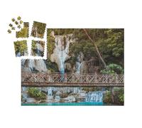 puzzleYOU : Smart Sorted® | Puzzle Photo 1000 pièces « Vieux Pont Devant la Cascade de Kuangsi à Luang Prabang, Laos »
