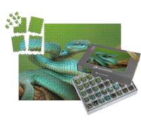 puzzleYOU : Smart Sorted® | Puzzle Photo 1000 pièces « Vipère sur Une Branche, Serpent Bleu de l'île prêt à attaquer »