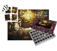 puzzleYOU : Smart Sorted® | Puzzle Photo 1000 pièces « Vitrail : scène de la crèche de Noël avec Jésus, Marie et Joseph »