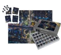 puzzleYOU : Smart Sorted® | Puzzle Photo 1000 pièces « Vue aérienne : Carrefour de l'Avendia Tlaplan de Nuit, Mexico, Mexique »