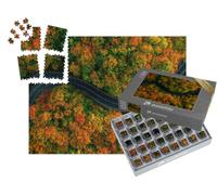 puzzleYOU : Smart Sorted® | Puzzle Photo 1000 pièces « Vue aérienne : Une Route sinueuse dans Une épaisse forêt d'automne »