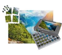puzzleYOU : Smart Sorted® | Puzzle Photo 1000 pièces « Vue sur Le Sunnylvsfjorden : Fjord avec Bateau de croisière et Cascade, Norvège »