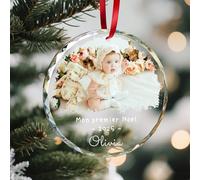 Puzzlo Boule de Noel Personnalisée Bebe 2025, Mon Premier Noël avec Photo, Décoration Noël Sapin Personnalisable pour Mon 1er Noel, Cadeau Personnalisé pour Bebe Naissance et Nouveau Né Fille Garçon