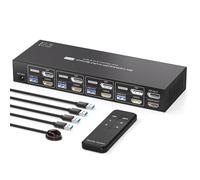PVBCTCSID Commutateur KVM 4 ordinateurs 2 moniteurs HDMI et Displayport 4K120Hz 4 ports Commutateur KVM pour 4 PC pour partager deux moniteurs et 4 périphériques USB 3.0 Prise en charge des modes