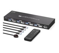 PVBCTCSID Commutateur KVM Displayport 8K, 4 ordinateurs, 1 moniteur 4 K144 Hz, 4 ports de partage KVM, 1 moniteur et 4 périphériques USB 3.0 avec contrôleur prenant en charge le mode étendu/copie