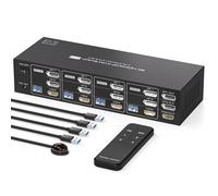 PVBCTCSID Commutateur KVM HDMI 8K 2 Displayport 4 ordinateurs 3 moniteurs 4K144Hz pour partage de 4 PC Triple moniteur et 4 ports USB 3.0 prend en charge le mode copie étendue avec contrôleur (ne