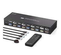 PVBCTCSID Commutateur KVM HDMI Displayport 4 PC 2 moniteurs 4K60Hz Commutateur KVM 4 ports DP HDMI USB 3.0 Commutateur partagé de 4 ordinateurs double moniteur et 4 appareils USB 3.0 avec télécommande