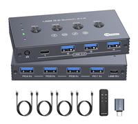 PVBCTCSID Commutateur USB 3.2 10 Gbit/s 4 ordinateurs partagent 4 périphériques 4 ports USB pour souris, clavier, imprimante avec télécommande et câbles