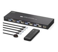PVBCTCSID KVM Switch 4 PC 1 Monitor 4K60Hz HDMI Commutateur KVM 4 Port 4 In 1 Out Pour 4 Ordinateurs Partageant 1 Moniteur Et 4 Périphériques USB3.0 Avec Télécommande IR Et Alimentation