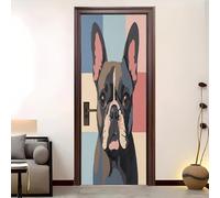 PVC Amovible Imperméable Autocollant Porte 73 x 205 cm Bouledogue FrançAis Animal De Dessin Animé 3D Stickers Porte Faciles à Appliquer Peinture Murale Multicolore Pour Chambre à Coucher Salon Salle