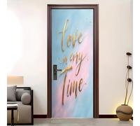 PVC Amovible Imperméable Autocollant Porte 73 x 205 cm Motifs à ThèMe Romantique 3D Stickers Porte Faciles à Appliquer Peinture Murale Bleu Rose Pour Chambre à Coucher Salon Salle