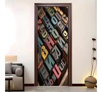 PVC Amovible Imperméable Autocollant Porte 77 x 200 cm Lettres RéTro En Bois 3D Stickers Porte Faciles à Appliquer Peinture Murale Multicolore Pour Chambre à Coucher Salon Salle