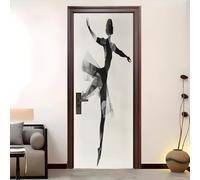 PVC Amovible Imperméable Autocollant Porte 77 x 200 cm Silhouettes De Personnes Abstraites 3D Stickers Porte Faciles à Appliquer Peinture Murale Blanc Pour Chambre à Coucher Salon Salle