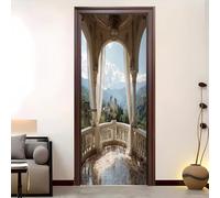 PVC Amovible Imperméable Autocollant Porte 90 x 200 cm ChâTeau EuropéEn De RêVe 3D Stickers Porte Faciles à Appliquer Peinture Murale Bleu Pour Chambre à Coucher Salon Salle