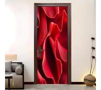 PVC Amovible Imperméable Autocollant Porte 95 x 205 cm PéTales De Rose Rouges 3D Stickers Porte Faciles à Appliquer Peinture Murale Rouge Pour Chambre à Coucher Salon Salle