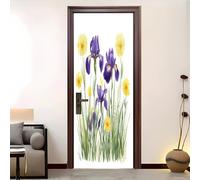 PVC Amovible Imperméable Autocollant Porte 95 x 205 cm Plantes Et Fleurs à L'Aquarelle 3D Stickers Porte Faciles à Appliquer Peinture Murale Blanc Pour Chambre à Coucher Salon Salle