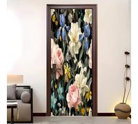 PVC Amovible Imperméable Autocollant Porte 95 x 205 cm Plantes Et Fleurs RéTro 3D Stickers Porte Faciles à Appliquer Peinture Murale Multicolore Pour Chambre à Coucher Salon Salle