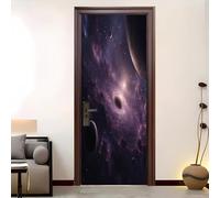 PVC Amovible Imperméable Autocollant Porte 95 x 205 cm Vortex Spatial Fantastique 3D Stickers Porte Faciles à Appliquer Peinture Murale Violet Pour Chambre à Coucher Salon Salle