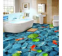 PVC Auto-Adhésif Étanche 3D Carreaux De Sol Papier Peint Autocollant Lotus Étang Pebble Peintures Murales Salle De Bains Plancher Fonds D'écran Décor À La Maison-150 * 105cm