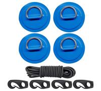 PVC D Ring Patch Kit - Engrenage de boucle en acier inoxydable, décalage de bateau gonflable | Accessoire de gréement de pontage en canoe kayak, Patch bleu plus 2,5 m de cordon d'amortisseur pour pêch