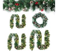 PVC Noël Rattan 300cm avec 50 LED Guirlande de Noël Couronne de Noël artificielle Décoration de Noël pour intérieur-extérieur Décoration (Type A, effet flocon de neige & pomme de pin) CEEDIR