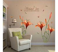 Pvc Orange Fleurs Papillon Feuille Stickers Muraux Pour Enfants Chambres Salon Salle De Bains Cuisine Décor Stickers Muraux Affiche