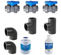 PVC Pression Kit Bypass 50mm Piscine pour créer Une dérivation du Circuit d'eau pour Une Pompe à Chaleur/avec Colle et décapant