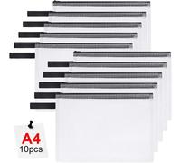 Pvc Zip Document Folder,10 X A4 Document Folders Pack Wallet Zip File Bag Storage Bags For Office Items Travel Accessories (Black Zipper)