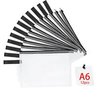 Pvc Zip Document Folder,12 X A6 Document Folders Pack Wallet Zip File Bag Storage Bags For Office Items Travel Accessories (Black Zipper)