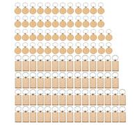 Pvczool 100 Pièces Bricolage Porte-Clés en Bois Blanc Coeur Rond Ellipse Sculpture Porte-Clés Anneau