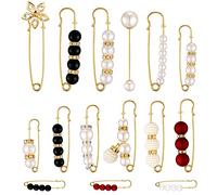 Pvczool 15 PièCes SéRies Pinces à Chandail éPingles de SûReté Robustes Faux Blanc Perle Robe Pince Chapeau Châle éPingle Strass éMail Broches