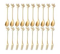 Pvczool Ensemble Fourchettes à CuillèRe à Dessert, 20 PièCes Fourchette à Gâteau 4,7 Pouces, CuillèRe à Café, CréAtif ou Fourchette à Fruits à Feuilles, (10 CuillèRes+10 Fourchettes)