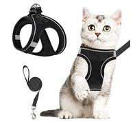 PVFZXS Harnais pour chat avec laisse, anti-éclatement, réfléchissant, réglable, confortable, facile à nettoyer, pour promenades et activités en plein air, noir