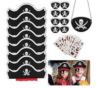 PVFZXS Lot de 28 décorations d'anniversaire pour enfants, 9 pièces, chapeau de pirate pour enfants, 9 pièces, rabat pour les yeux de pirate, 10 tatouages pirates, chapeau de pirate, accessoires pour