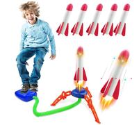 PVFZXS Lot de 7 jouets de fusée pour enfants, 6 fusées en mousse et 1 tampon de lanceur, lancement jusqu'à 100 + Ft, cadeau d'anniversaire pour enfants, garçons et filles âgés de 3, 4, 5, 6 ans et