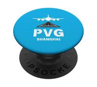 PVG Airport Shanghai, China Airplane atterrissage sur Piste PopSockets PopGrip Adhésif