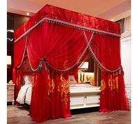 PVGYUJFD Moustiquaire, Lit à baldaquin d'angle 4 poteaux de Princesse et lit Fille, Chambre Coucher for Adulte, d'enfant - Filet Rideau Parfait for Double/Plein/Queen/King Size(Red,California King)