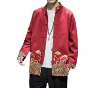 PVGYUJFD Robes de mariée de Style Chinois, Costume Tang Chinois, Chemise Haute Traditionnelle Chinoise Kung Fu for Hommes, Manteau de Costume brodé à la Main Style Vintage(Red,5XL)