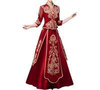 PVGYUJFD Robes de mariée de Style Chinois, Robe de mariée Chinoise Rouge Xiuhe Cheongsams Ensembles Dragon Phoenix Toast Robe Tang Costume Formel Traditionnel Qipao(10XL)