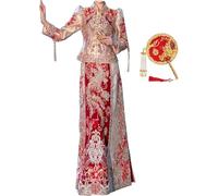 PVGYUJFD Robes de mariée de Style Chinois, Robe de mariée Chinoise Xiuhe, Magnifiques Hauts brodés, Jupe plissée, Costume Qipao for des Occasions telles Que Le Mariage(Style3,3XL)