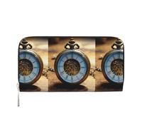 pvinnk Gears Clock Bronze Century Print Portefeuille en cuir élégant pour femme Capacité Grand portefeuille décontracté Prêt à voyager, noir, One Size, Art