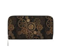 pvinnk Gears Clock Bronze Century Print Portefeuille en cuir élégant pour femme Capacité Grand portefeuille décontracté Prêt à voyager, noir, One Size, Art