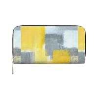 pvinnk Gris et jaune Art abstrait Peinture Imprimer Élégant Portefeuille en cuir pour femmes Capacité Grand portefeuille décontracté Portefeuille de voyage Prêt à l'emploi, noir, One Size, Art