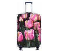 Pvinnk Housse de protection élastique lavable pour valise, motif imprimé tulipes roses et tulipes, blanc, Large