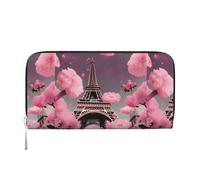 pvinnk Paris Street Tour Eiffel Rose Imprimé Floral Élégant Portefeuille en cuir pour femme Capacité Grand portefeuille décontracté Prêt à voyager, noir, One Size, Art