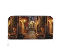 pvinnk Portefeuille à main en cuir élégant avec imprimé de vieille rue italienne pour femme, noir, One Size, Art