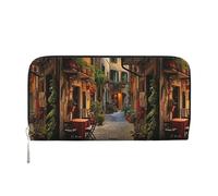 pvinnk Portefeuille à main en cuir élégant avec imprimé de vieille rue italienne pour femme, noir, One Size, Art