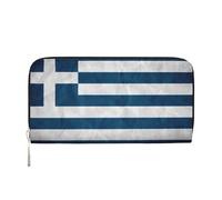 pvinnk Portefeuille à main en cuir élégant avec imprimé drapeau grec pour femme, grand portefeuille décontracté, portefeuille de voyage prêt à l'emploi, noir, One Size, Art