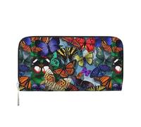 pvinnk Portefeuille à main en cuir élégant avec imprimé papillon coloré dessiné à la main pour femmes capacité grand portefeuille décontracté portefeuille prêt à voyager, noir, One Size, Art